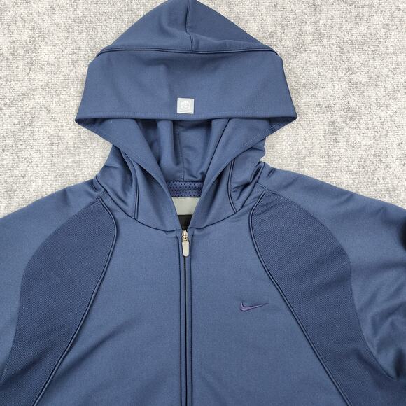 Vintage Nike Jacket Mens Small Blue Full Zip Hooptech Basketball Hoodie Sweat - Picture 9 of 16